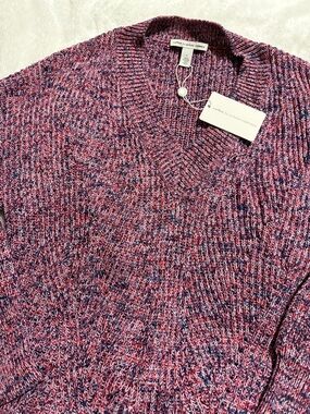Autumn Cashmere V-Neck Sweater in Pink and Blue Marled